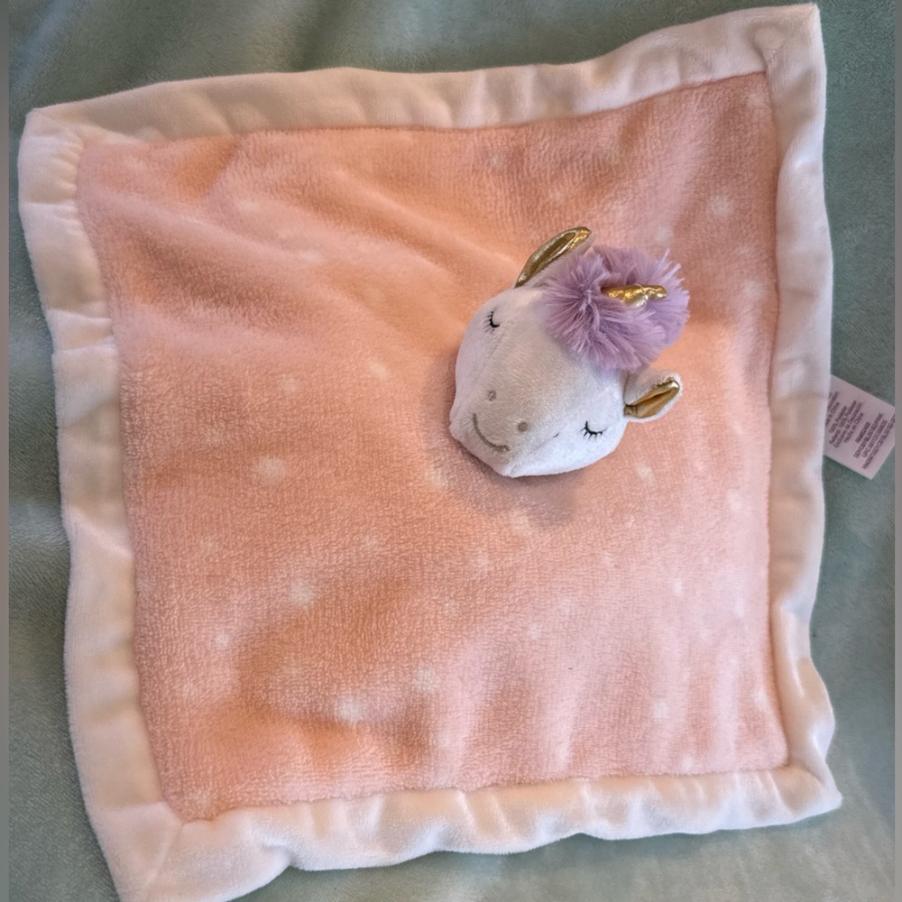 Parent's Choice Baby Lovey Pink Plush Unicorn Polka Dot Blanket Purple Mane 13"